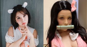 36H嫩模扮「禰豆子」!咬竹賣萌突被扯衣領「彈出雙球」 網驚:是傳說中的乳之呼吸!