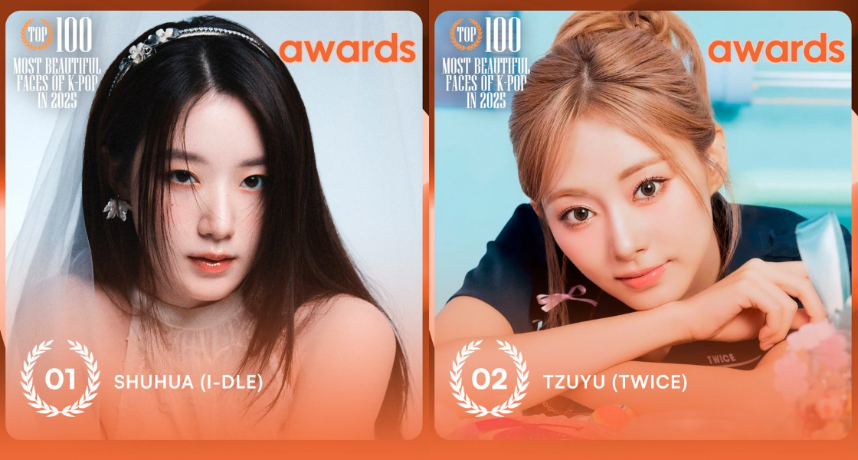 韓國社群「TOP 100」K-POP百大美顏比賽！2025年冠軍、亞軍分別由台灣籍成員舒華、周子瑜奪下