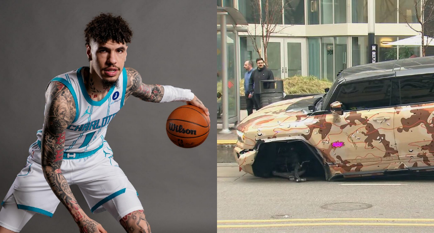 NBA／黃蜂當家球星「三球」LaMelo Ball發生車禍！悍馬左前輪被撞飛好險沒有出現人員傷亡