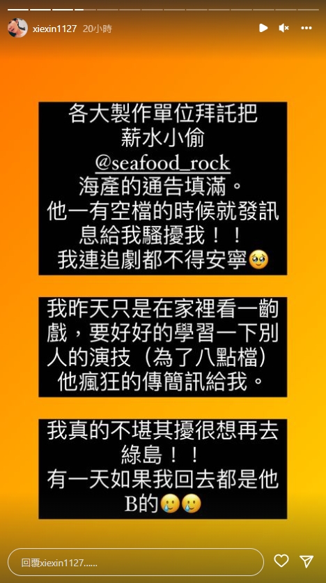 怒控海產是薪水小偷！謝忻自揭遭對方「訊息騷擾」　隔空開嗆曝2人關係