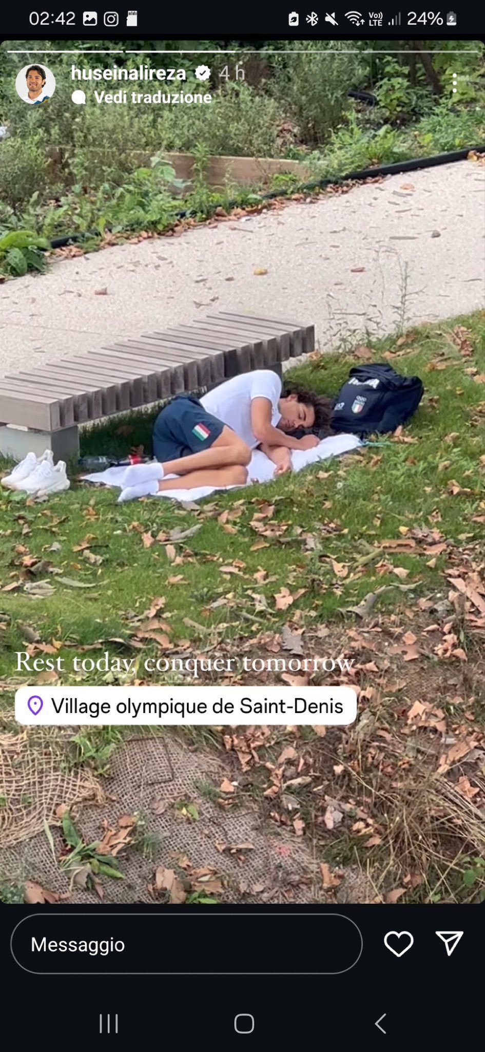 巴黎奧運/義大利人魚線游泳男神「辛酸睡公園」畫面外流!曝背後真相引網心疼