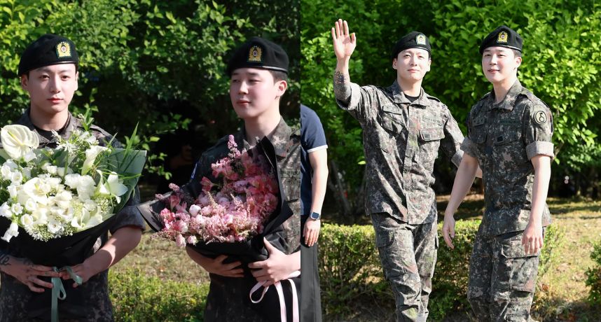 BTS再添退伍成員！Jimin、柾國正式退伍現身軍營 真情告白感動全場