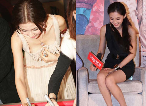 Angelababy「當場掀衣」！一彎腰「胸前走光」　放大一看「點點疑凸起」！