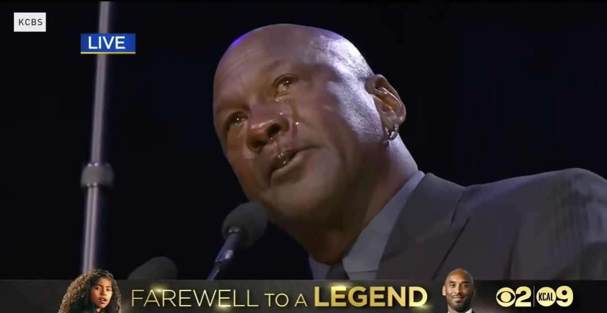 他就像煩人的小老弟！喬丹「柯比告別式」狂噴淚：又要變梗圖了