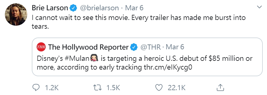 預告看到哭!「驚奇隊長」力挺《花木蘭》 網敲碗:讓劉亦菲加入漫威!