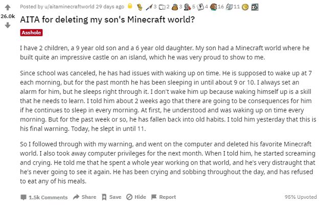 淚崩斷食!男童賴床《Minecraft》「一年心血」慘被刪 網氣:混蛋