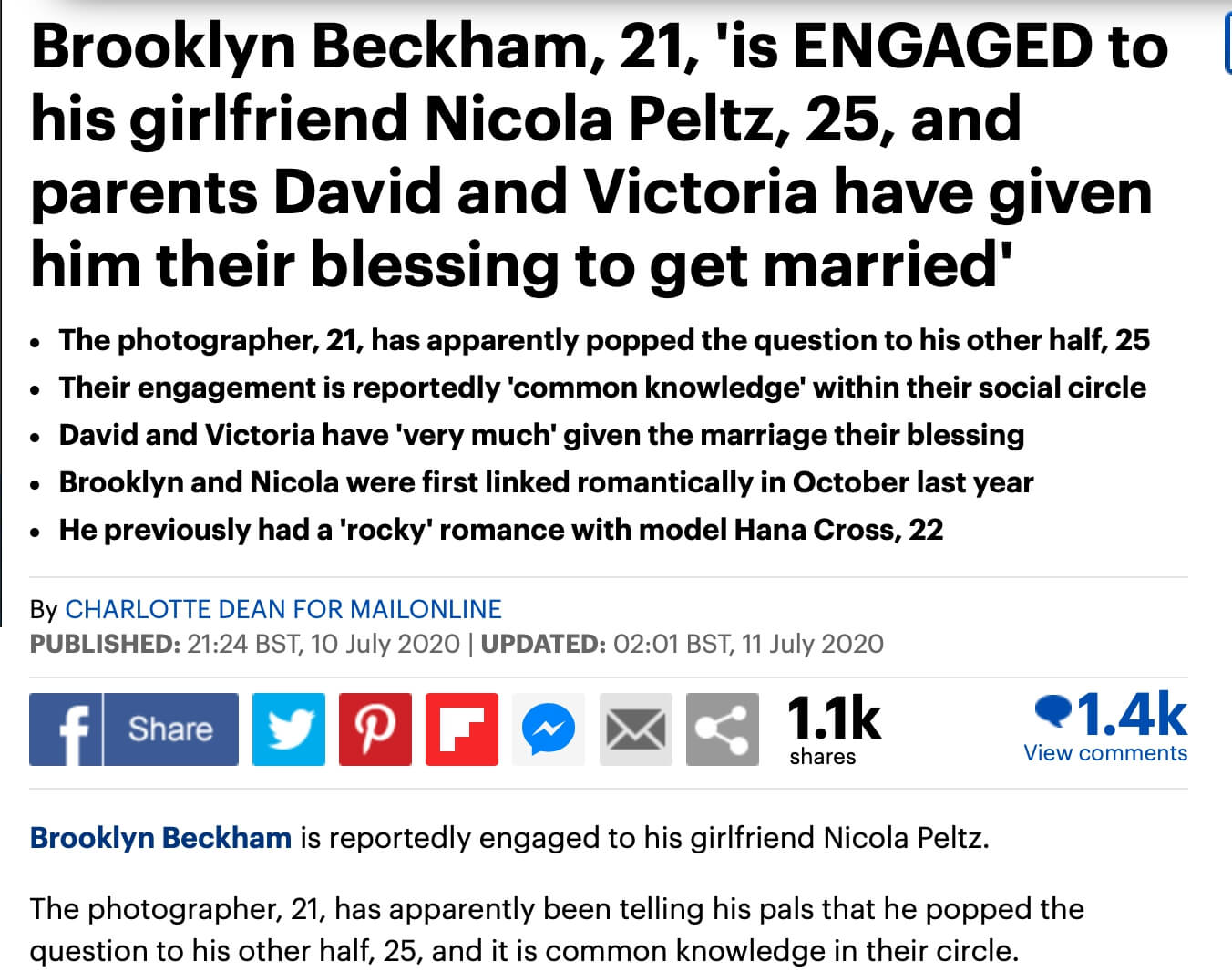 交往9個月秘密訂婚！布魯克林套牢妮可拉佩茲　貝克漢夫婦送祝福